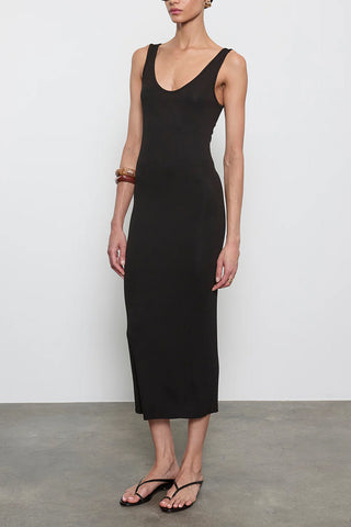 Silk Knit Tank Midi Dress in Black
