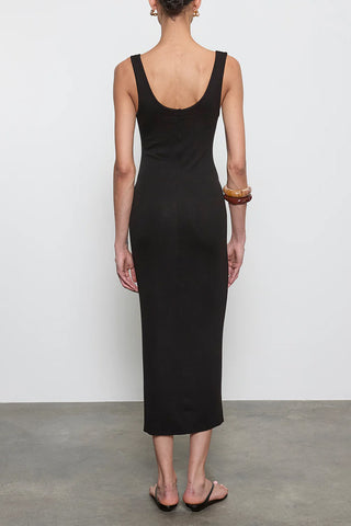 Silk Knit Tank Midi Dress in Black