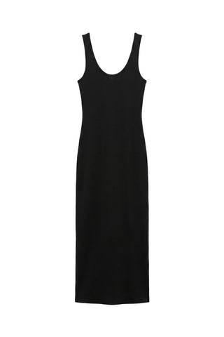Silk Knit Tank Midi Dress in Black