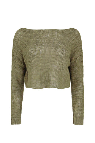 Linen Open Knit Bateau Sweater in Sage