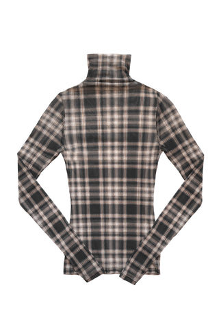 Plaid Mesh Long Sleeve Turtleneck