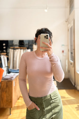 Silk Knit L/S Crew in Pink Clay
