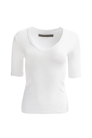 Textured Rib Half Sleeve U Shirt in White