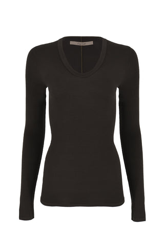 Rib Bold Long Sleeve U-Neck in Coffee Bean