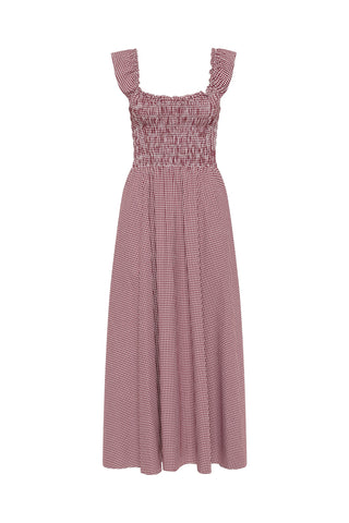 Eudora Midi Dress in Gingham Deep Red