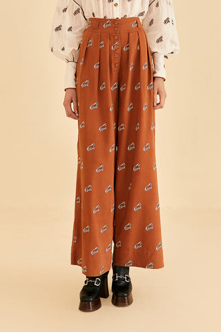 Caramel Embroidered Horses Pants