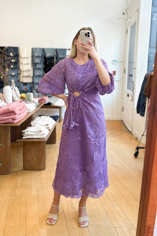 Lilac Cut Out Guipire Midi Dress