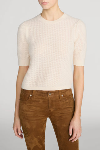 Gathered Honeycomb Sweater in Cream