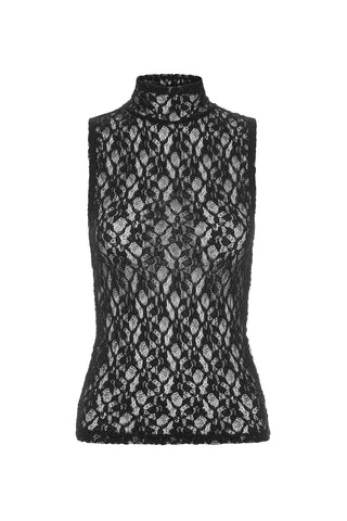 Mesh Mockneck Top in Black