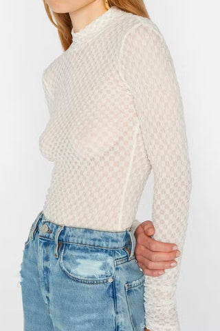 Mesh Lace Turtleneck in Off White