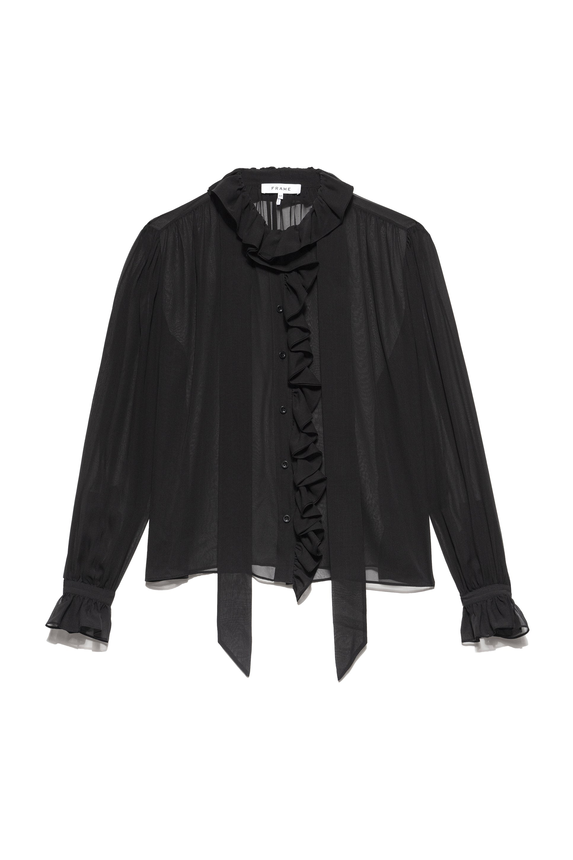 FRAME | Ruffle Front Button Up Shirt in Noir | Shopzane – Zane