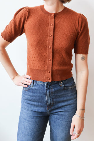 Cashmere Pointelle Cardi in Chestnut