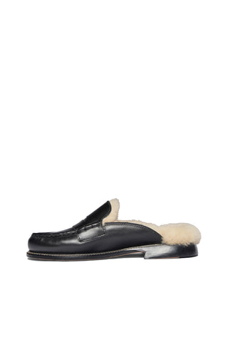 Temi Loafer Mule in Black with Shearling