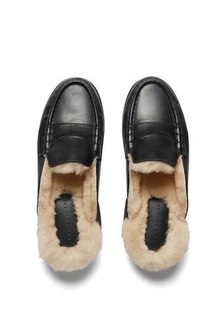 Temi Loafer Mule in Black with Shearling
