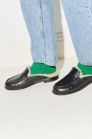 Temi Loafer Mule in Black with Shearling