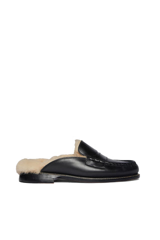 Temi Loafer Mule in Black with Shearling