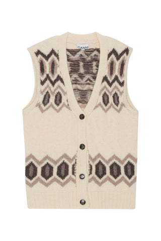 Chunky Graphic Wool Oversized Vest in Egret