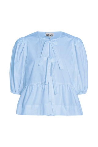 Cotton Poplin Peplum Blouse in Heather