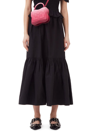 Cotton Poplin Flounce Maxi Skirt in Black