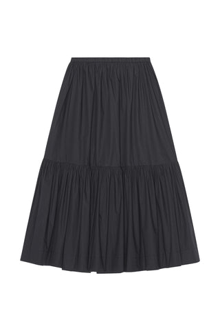 Cotton Poplin Flounce Maxi Skirt in Black