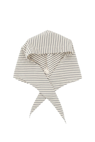 Girls of Dust Jackie Scarf in Iron/Off White, a versatile striped accessory made from durable Fuji nylon with a unique tie-front design. This lightweight designer headscarf or neck wrap adds a modern, utilitarian edge to any casual outfit, making it a perfect year-round layering piece.