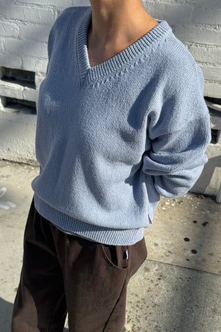 Abby Cotton V-Neck Sweater in Cornflower