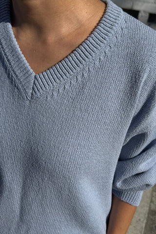 Abby Cotton V-Neck Sweater in Cornflower