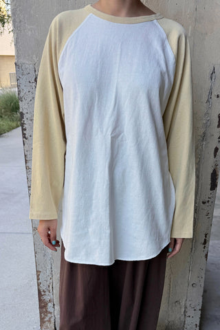 Heavy Cotton Raglan Tee in White/Butter
