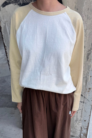 Heavy Cotton Raglan Tee in White/Butter