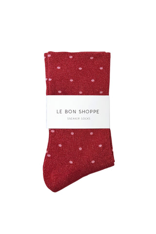 Lurex Patterned Sneaker Socks in Red/Pink Polkadot