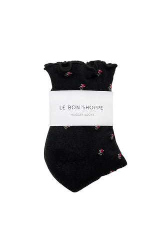 Petal Ruffled Hugger Crew Socks in Black