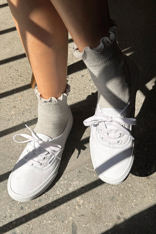 Ruffled Hugger Crew Socks in Heather Grey