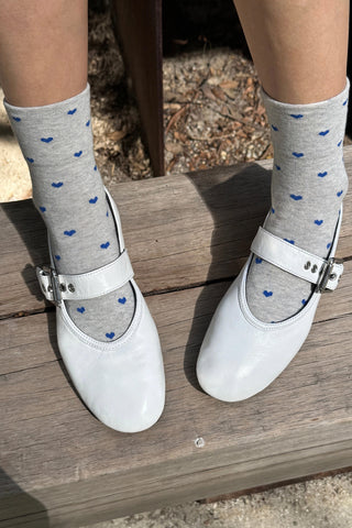 Sneaker Socks in Melange Grey/Cobalt Hearts