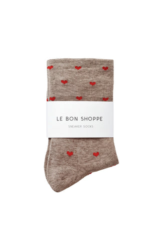 Sneaker Socks in Latte/Red Hearts