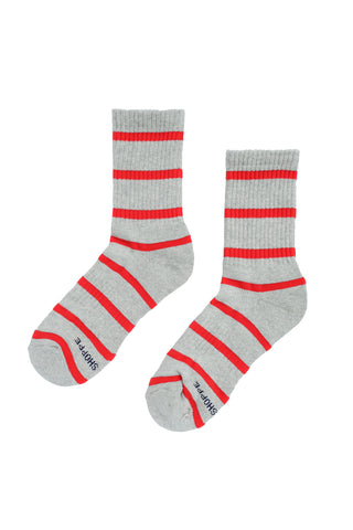 Striped Boyfriend Socks in Red Stripe