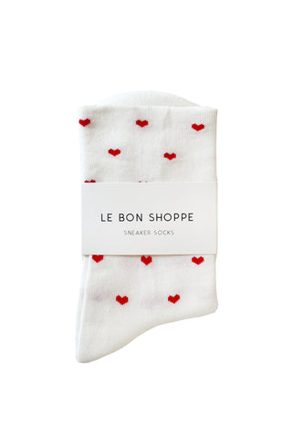 Sneaker Socks in White/Red Hearts