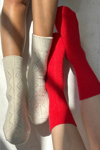 Cashmere Pointelle Socks in Cream