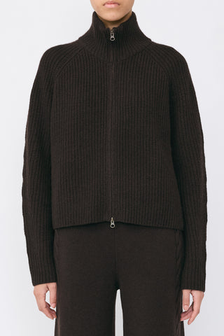 Sadie Zip Cardigan in Dark Oak