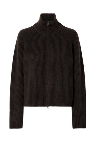 Sadie Zip Cardigan in Dark Oak