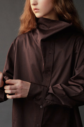 Asymmetric Cotton Shirt in Brown