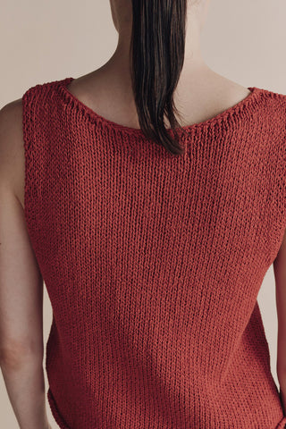 Boat Neck Knit Tank in Red
