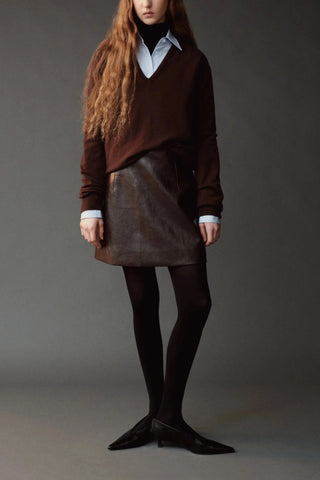 Faux Leather Mini Skirt in Brown