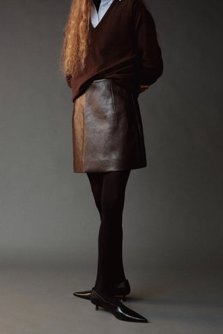 Faux Leather Mini Skirt in Brown