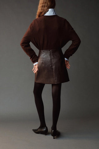 Faux Leather Mini Skirt in Brown