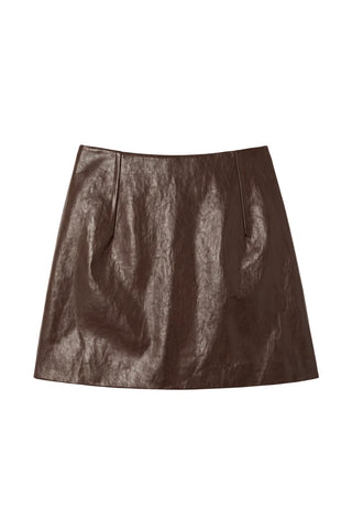Faux Leather Mini Skirt in Brown