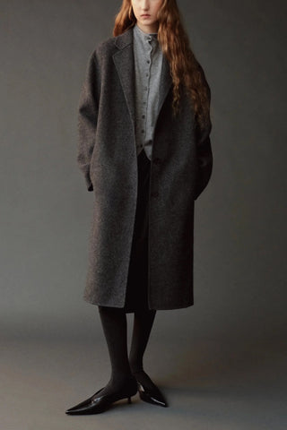 Single Breasted Wool Coat in Charcoal
