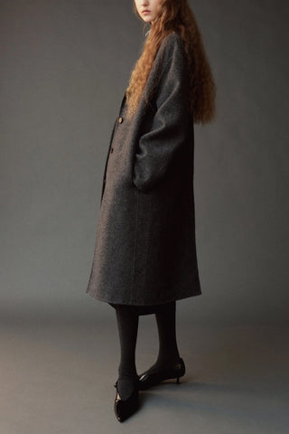Single Breasted Wool Coat in Charcoal