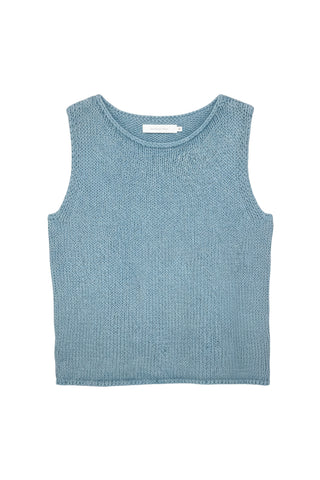 Boat Neck Knit Tank in Blue