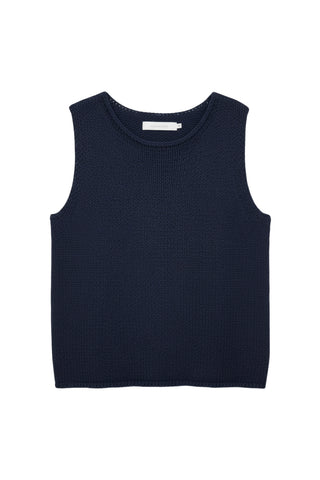 Boat Neck Knit Tank in Navy