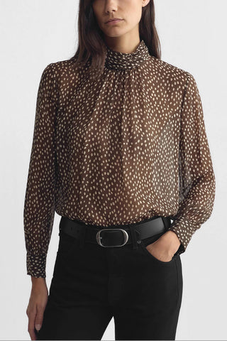 Remie Blouse in Brown/Cream Wild Dots